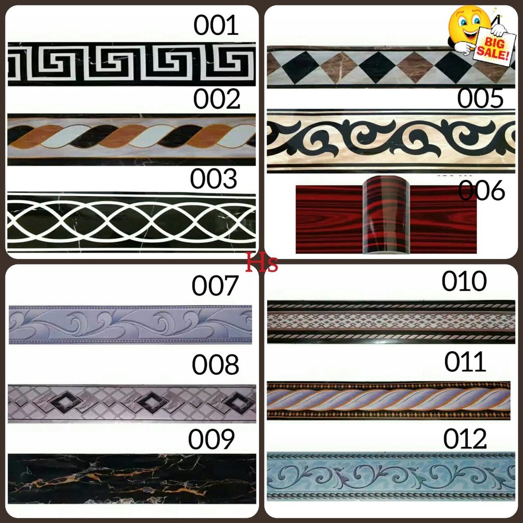 WALLPAPER STICKER LANTAI BORDER LIST MARMER GRANIT 001,002,003,004,005,006,007,008,009,010,011 ,012 
