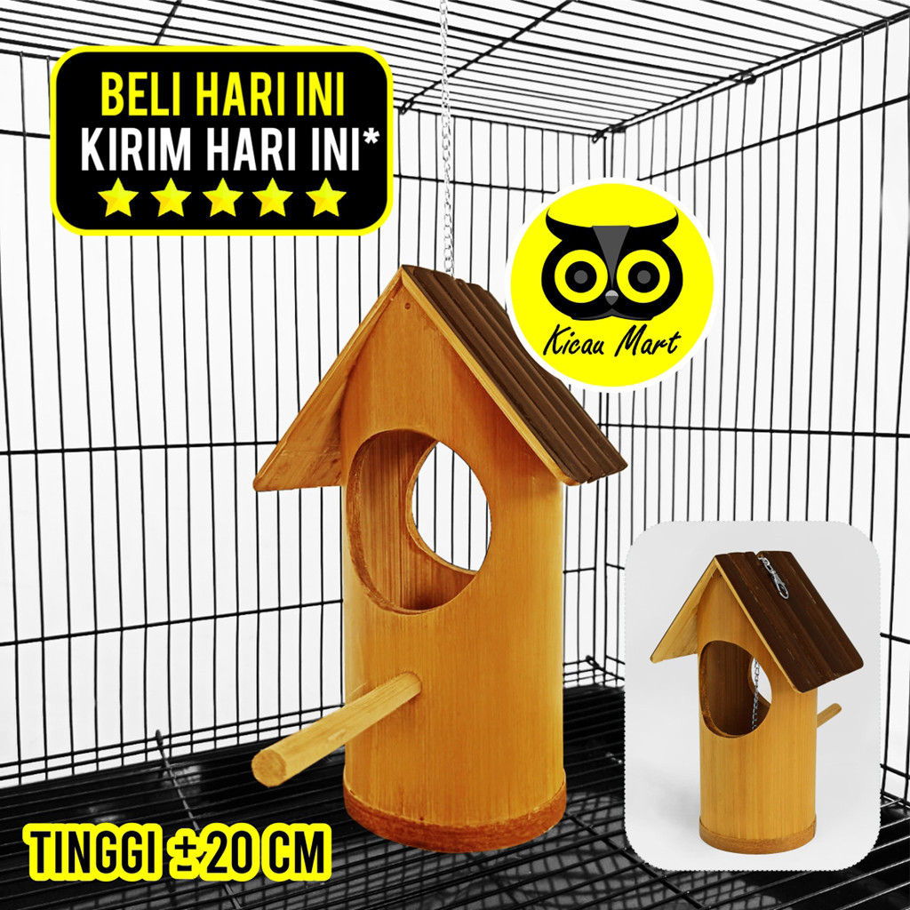 Glodok Bambu Gantung Tempat Sarang Ternak Burung Lovebird Kenari Parkit Hamster Sugar Glider