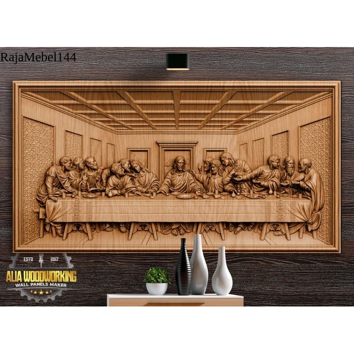 

Pajangan Dinding Ukiran Kayu Perjamuan Terakhir The Last Supper - 100x50x4cm termurah