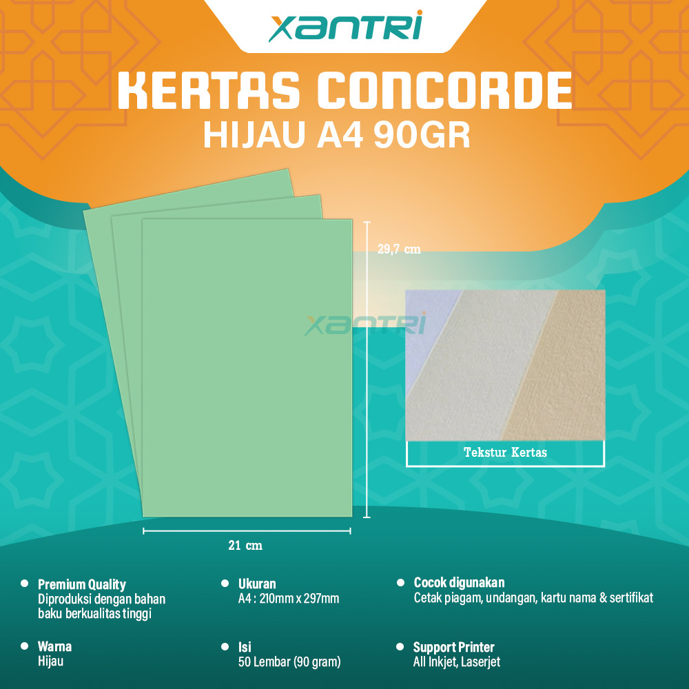 

Xantri - Kertas Concorde Kertas Undangan Piagam A4 90gr 1pack Isi 50 / 20 Lembar 210 x 297 Concorde Warna Biru Merah Muda Hijau Kuning