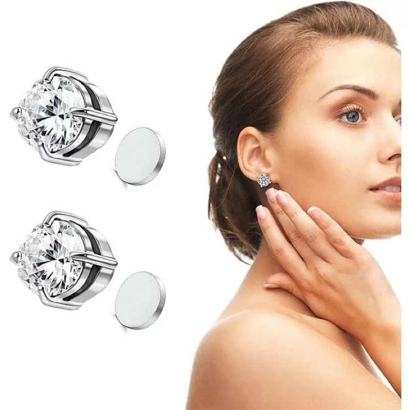Anting Pria Wanita Baja Titanium 316 Magnet Jepit Telinga Pria Tanpa Tindik Model kristal terlaris