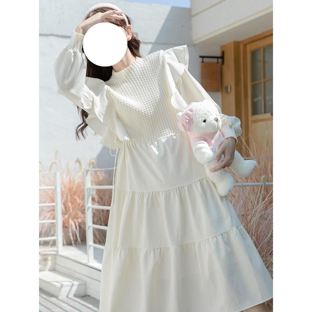 [ COD✅ ] Aroana Zone Love Hot Sale Gaun lengan panjang tepi daun teratai pakaian wanita awal musim g