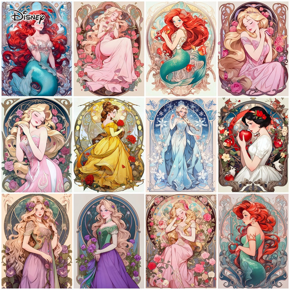 

Disney DIY Oil Painting by Numbers Snow White Art Figure Drawing The Little Mermaid Coloring by Numbers Unique Gift