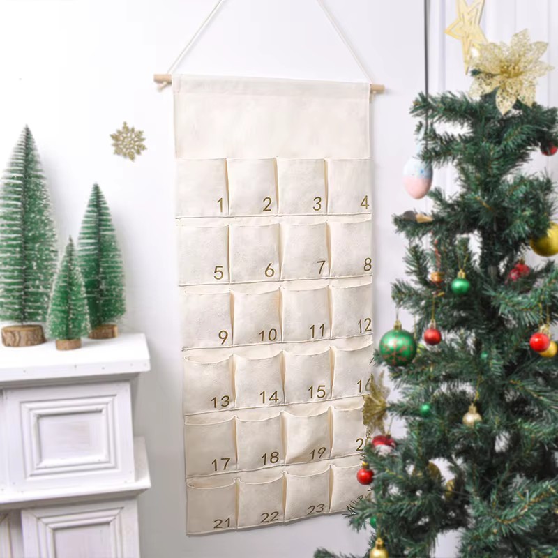 

Christmas Ornaments, Christmas Advent Calendar, Canvas Bronzing Number Wall Calendar, 24 Pockets