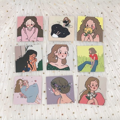 

9 Sheets kawaii Girl Illustration Series Card decorative sticker Writable Postcard Metope Decoration Card Diy Photography props
