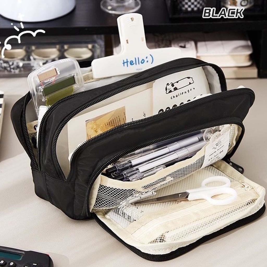 

Three Layer Pencil Case Portable Compact and Lightweight Design Stationery Organizer Office College School Accessories