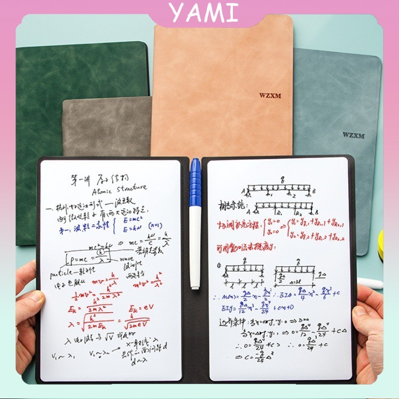 

(Ready)Portable Rewritable Whiteboard Notebook A5 Whiteboard Notebook PU Dengan Pena Papan Jalan
