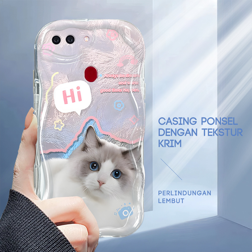 Casing Kucing Selebriti Internet Untuk For OPPO R15 Cute Cat Cartoon Pattern Phone Case Wave Edge So