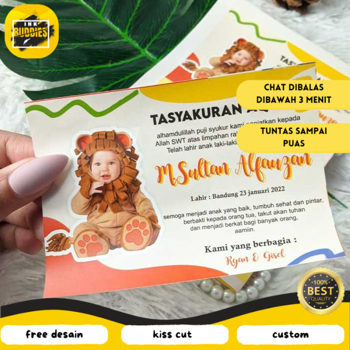 

INB Stiker Label Tasyakuran Aqiqah Custom Sticker Persegi Nama Bayi Ucapan Kelahiran Akikah