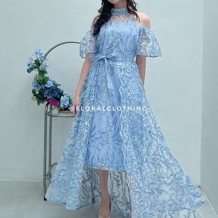 NEW -F166 long dress kondangan pesta mewah premium korean look dress party - Sage green