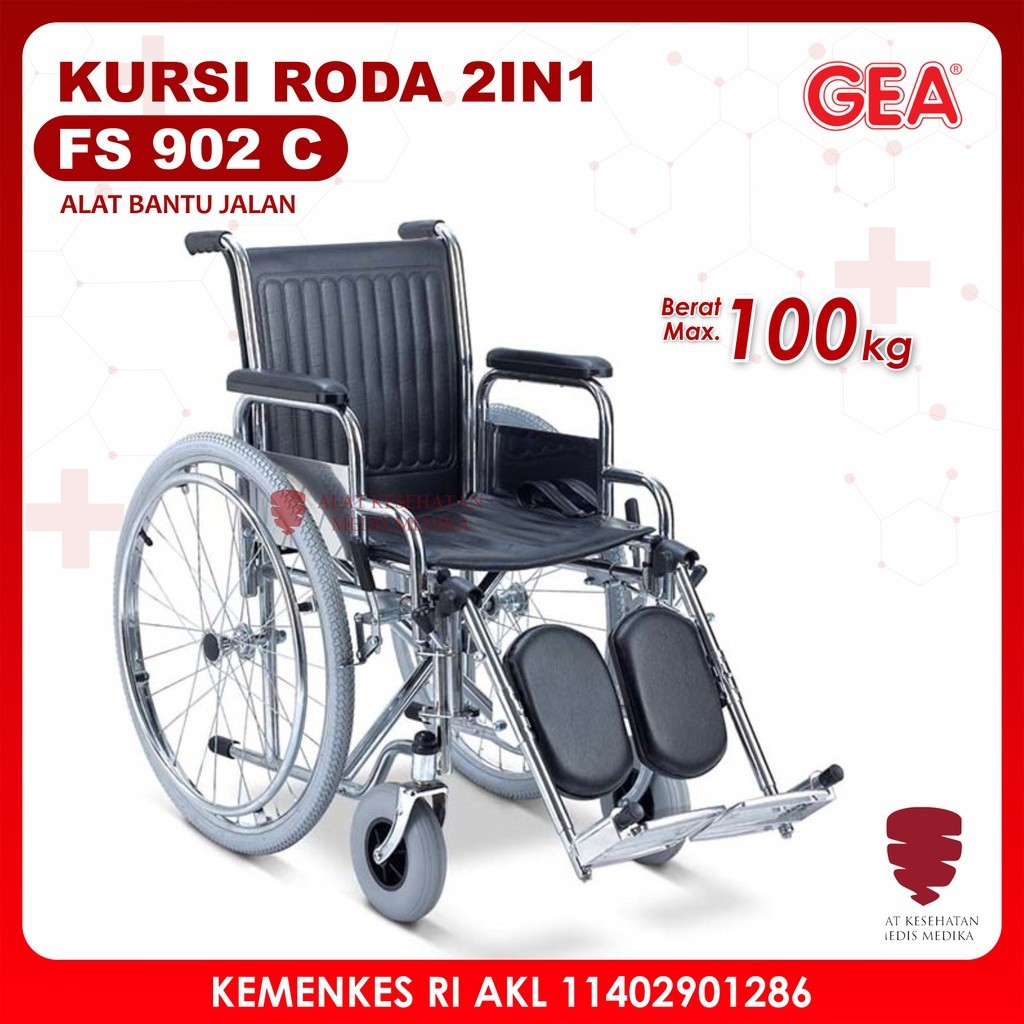 Kursi Roda 2in1 GEA FS 902 C Duduk Selonjor 2 in 1 Wheel Chair FS902C