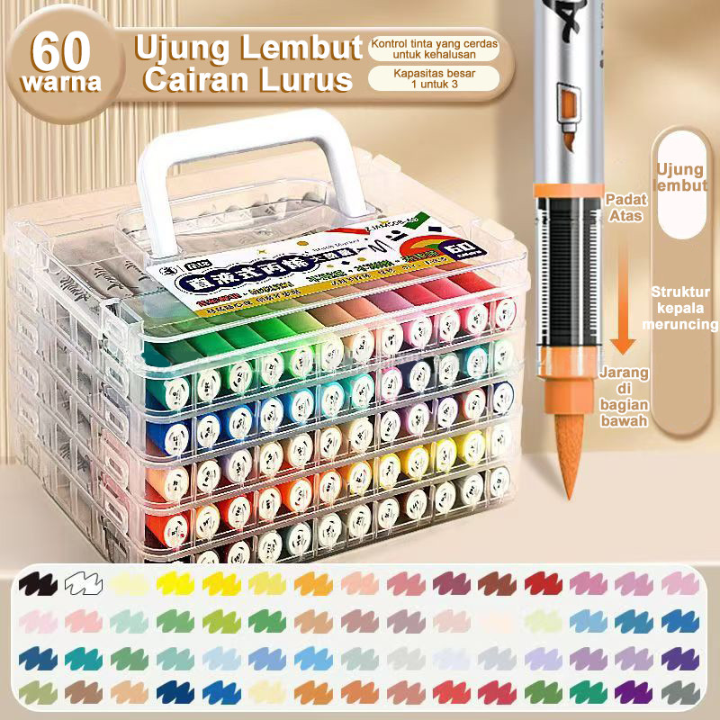 

D3W! 60 Warna Marker Cair Akrilik Langsung Spidol Akrilik Cair Ujung Lembut, Kapasitas Besar, Tidak