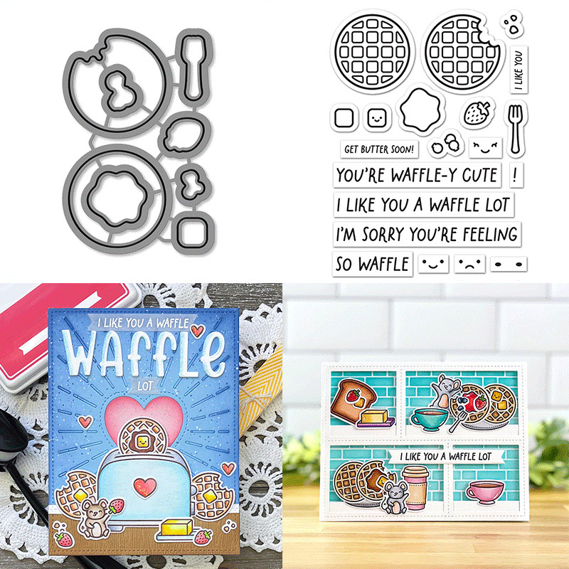 

A Waffle Lot Bundles Clear Stamps And Metal Cutting Dies For DIY Craft Making Valentine's day Card Photo Scrapbooking Decoration