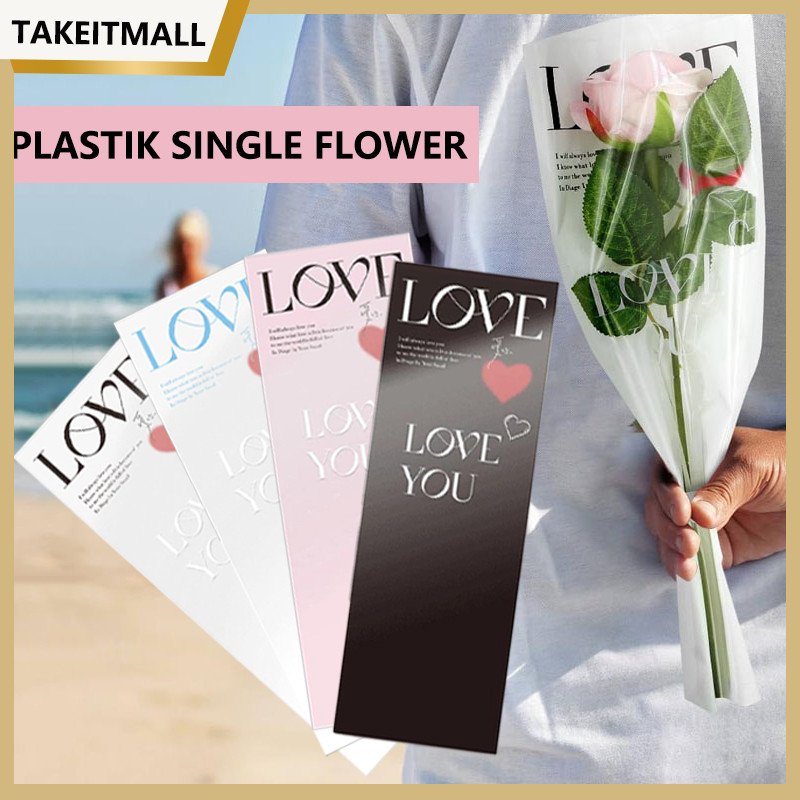 

[1 PACK 20 LEMBAR] PLASTIK BUNGA SINGLE FLOWER TULISAN LOVE PRINTED