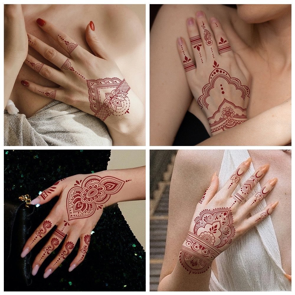 Tato Pernikahan Merah Tato Pengantin Lengan Tangan Gambaran Nyata Bagus dan Murah