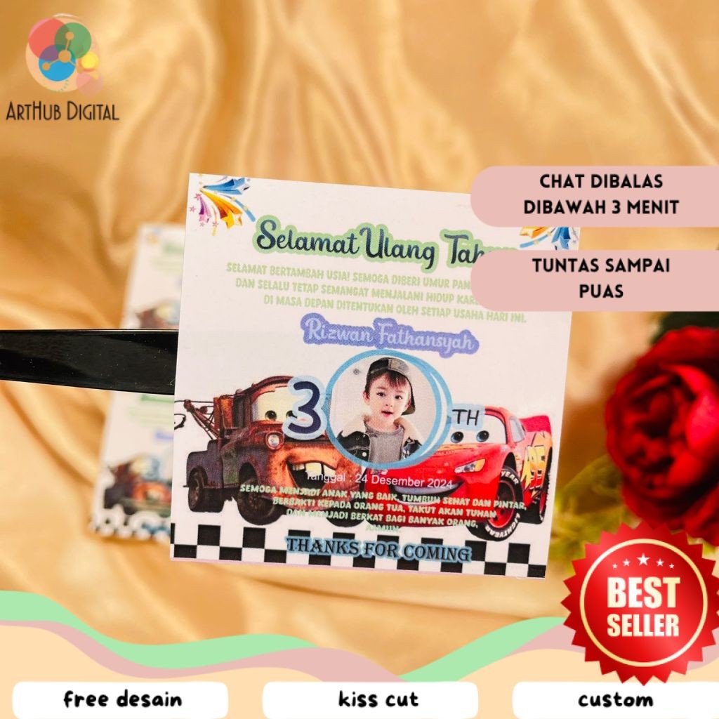 

AHD 5-8 Sticker Ulang Tahun Anak Bentuk Kotak Stiker Undangan Ultah Happy Birthday Uk.Sedang