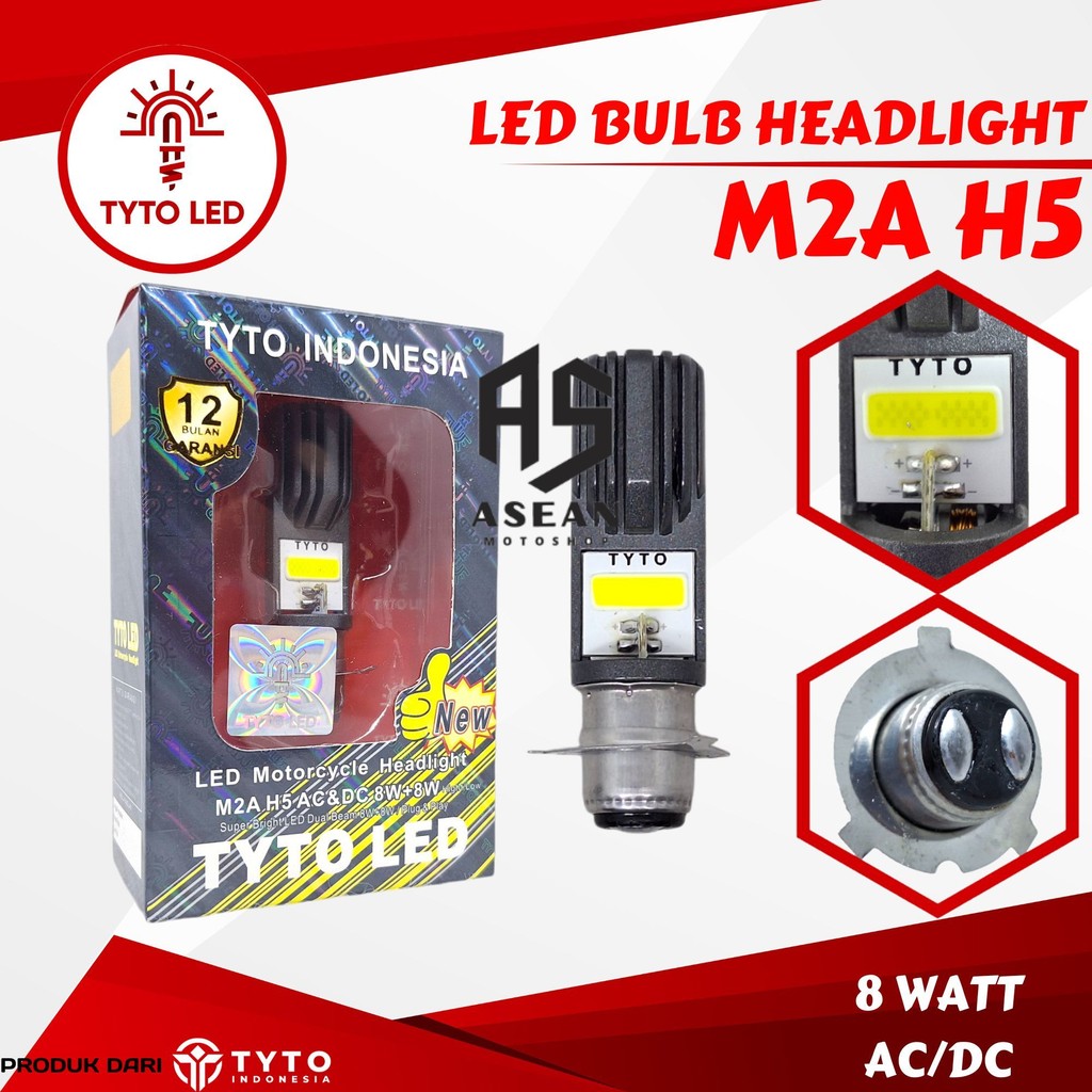 Lampu Utama Motor H5 Ac Dc 8Watt Dual Beam Tyto Led M2A H5
