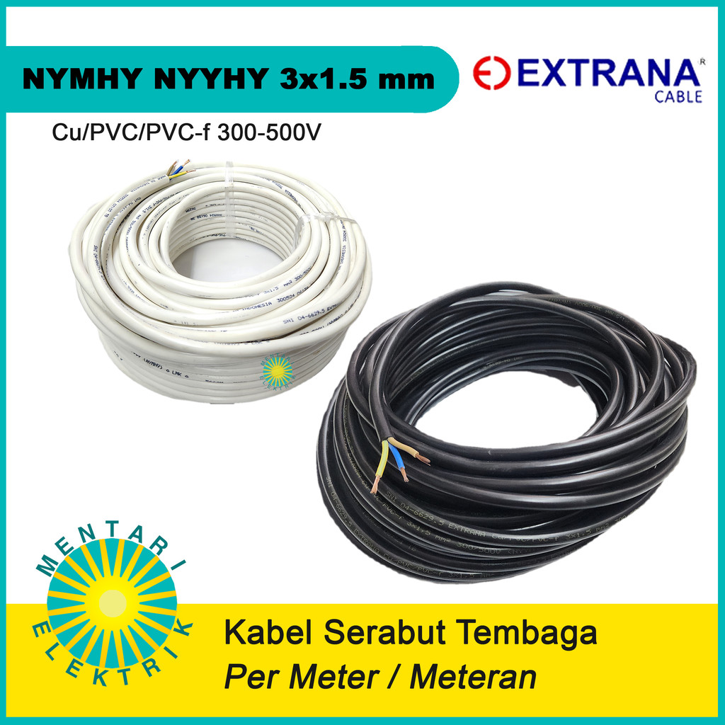 KABEL SERABUT EXTRANA NYMHY / NYYHY 3X1.5 mm PUTIH/HITAM METERAN