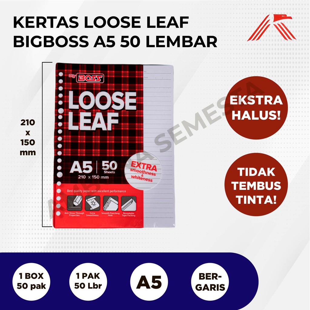 

Kertas Binder / Loose Leaf Big Boss 50 Lbr A5