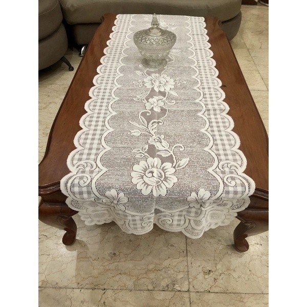 TAPLAK MEJA TAMU RENDA POLOS CLASSIC - Putih, 50 CM × 115 CM