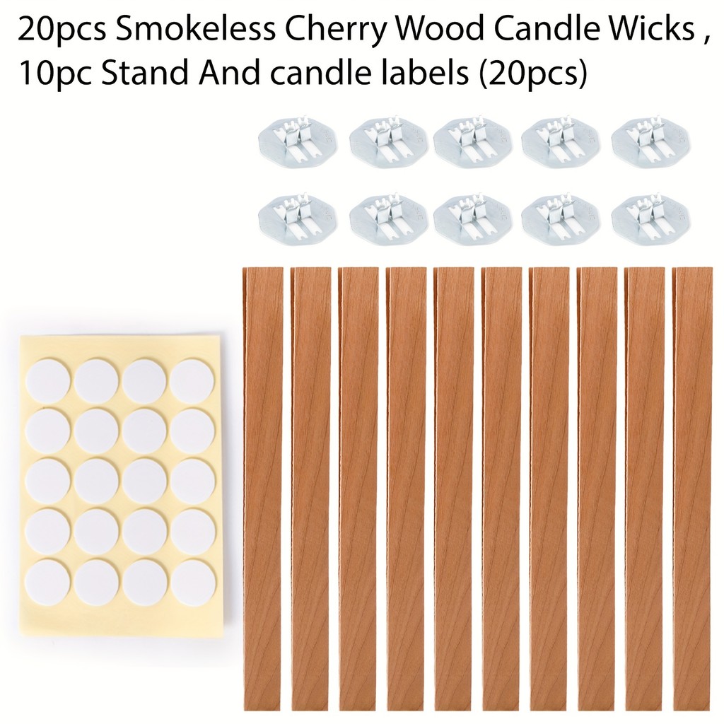 

20pcs Smokeless Cherry Wood Candle Wicks-wood Wicks Long-lasting Flame-easy Burning,candle Wicks with 10pcs Holders & 10pcs Glue Dots