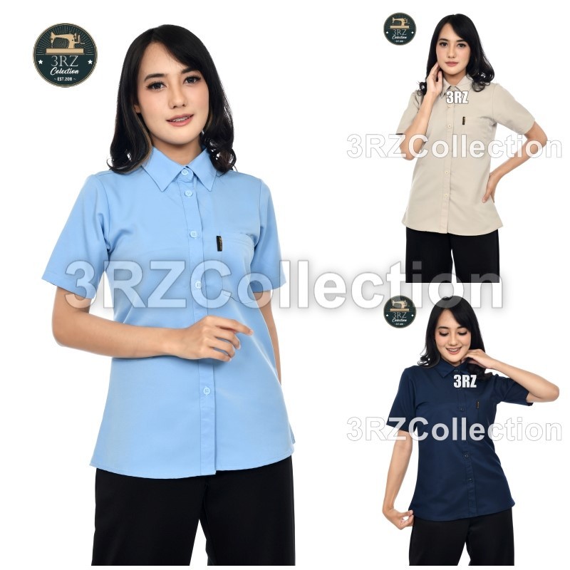 B3 Baju Kemeja Wanita Seragam Biru Muda Wanita Baju Karyawan Wanita Baju Kerja PDH Wanita