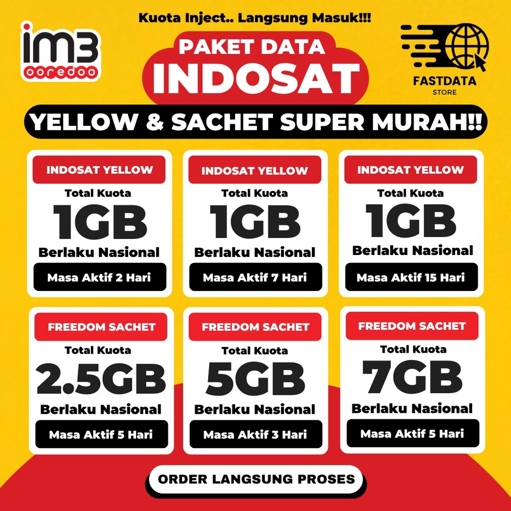 Paket Data IM3 Indosat Yellow & Freedom Sachet Super Murah Proses Cepat