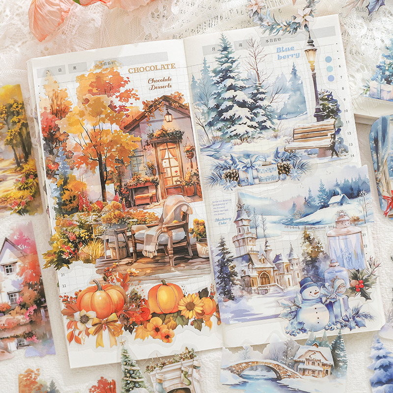 

15 Sheets PET Landscape Stickers Four Seasons Scenery Decorative handmade Scrapbooking Material Diary Album Craft Supplies