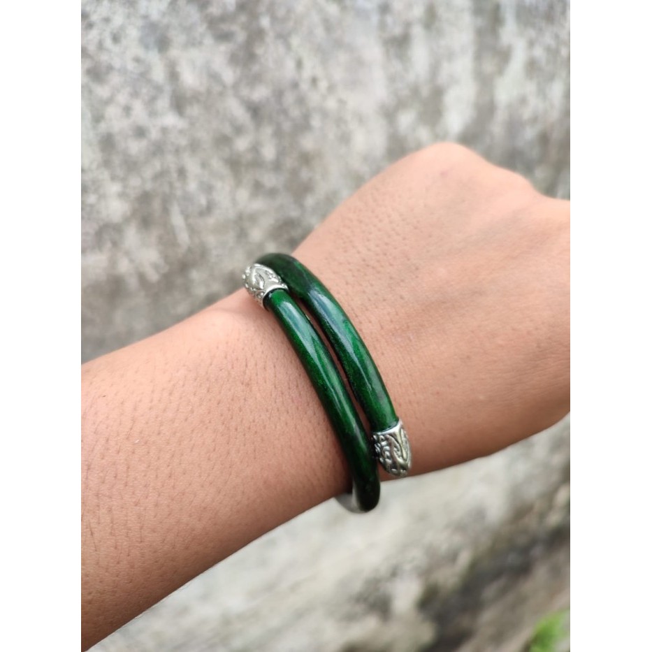 "VN.KIA" - READY STOCK Gelang Pria Akar Bahar Asli Tali Arus Warna Hijau Variasi Alpaka - Putih, 18 
