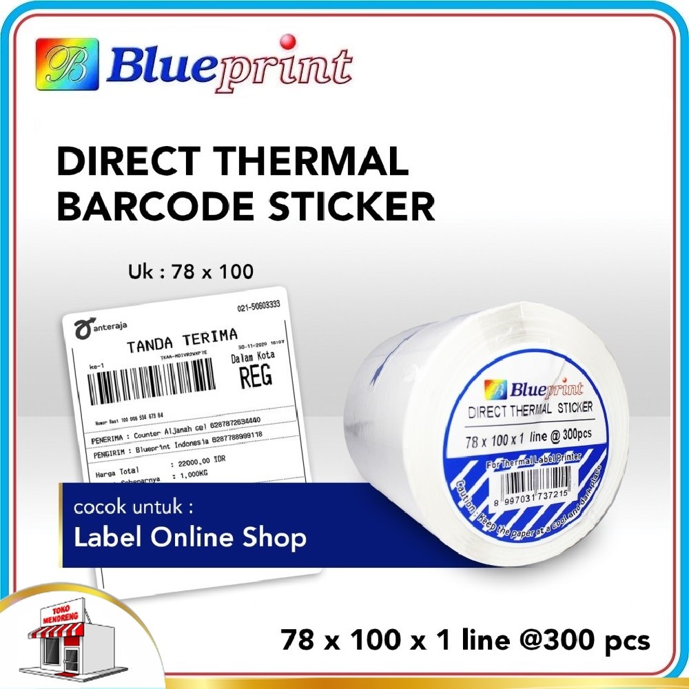 

Direct Thermal Sticker Label 78 x 100 mm isi 300 label Blueprint Label Barcode Online Shop 78x100