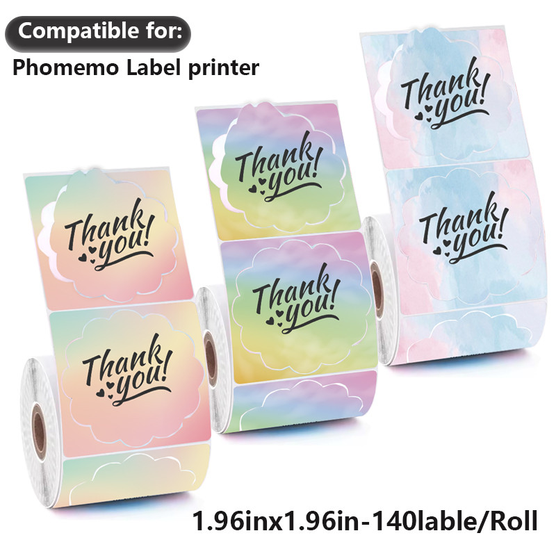 

Gift thank-you 50x50mm thermal stickers, suitable for phomemo label printers gradient-color thermal label paper.