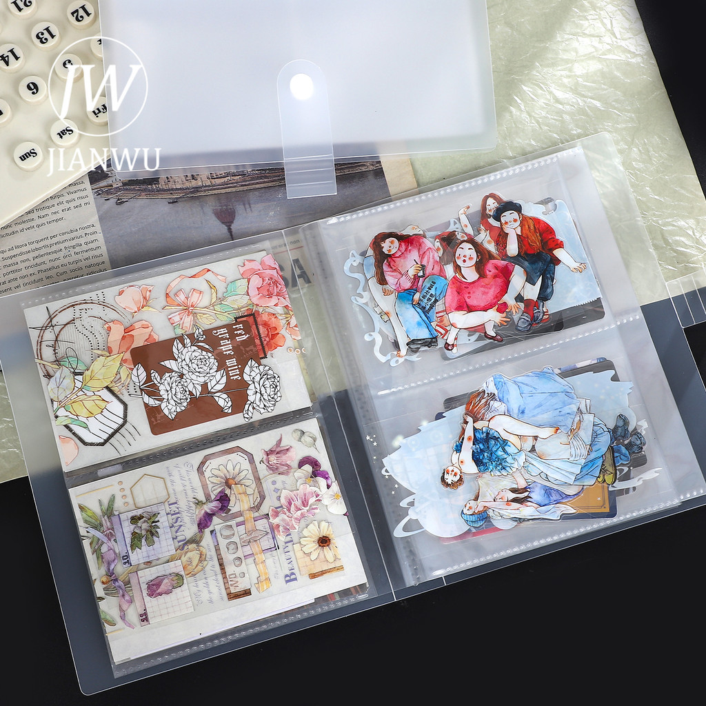 

JIANWU 80 Pages Transparent Matte Snaps Manual Material Storage Book Album storage Creative Journal Student Supplies Stationery