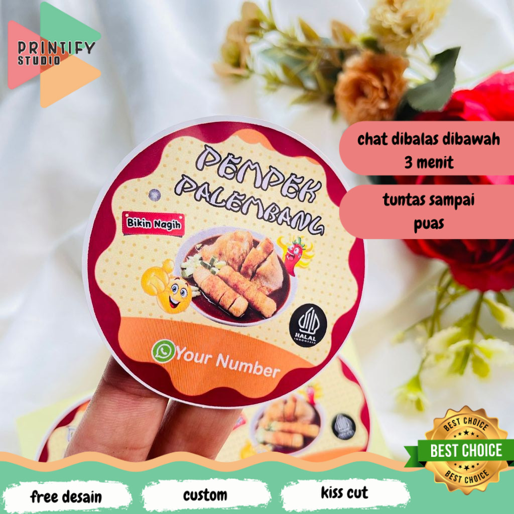 

Printify 5-8 Sticker Pempek Palembang Stiker Tekwan Makanan Khas Cetak Label Produk Custom Nama
