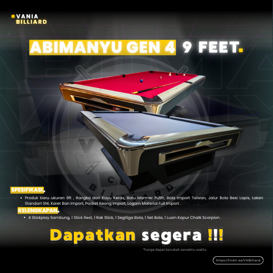 Meja Billiard 9ft Lokal Abimanyu Gen 4 | MEJA BILYAR LOKAL 9FEET MEJA BILLIARD 9FIT LOKAL