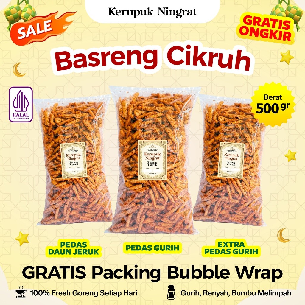 

Basreng Cikruh 500gr Pedas Gurih & Pedas Daun Jeruk Halal Food Snack Camilan Crispy