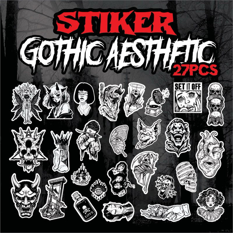 Stiker Aesthetic Hitam Putih untuk Helm Case HP Laptop Dll