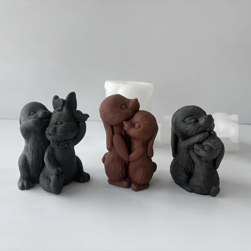 

DIY Couple Rabbits Silicone Mold 3D Easter Bunny Aroma Candle Plaster Ornament Mould Handmade Soap Candle Making Supplies