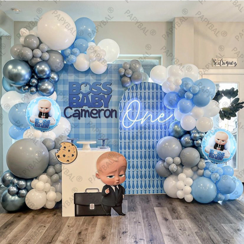 172pcs Boss Baby Balloons Arch Garland Kit White Blue Latex Balloon Set For Baby Shower Kids Birthda