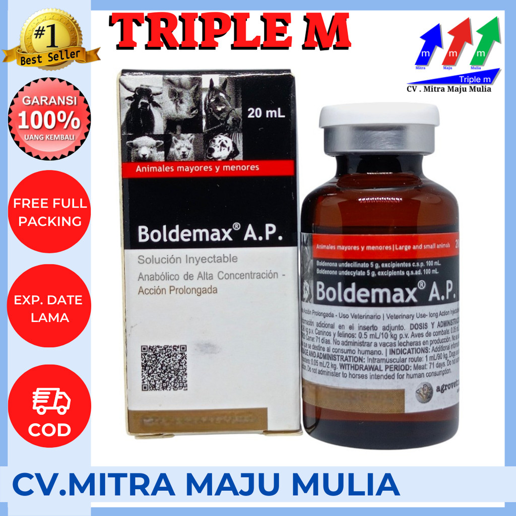 RST BOLDEMAX AP 20 ml Triple M - Obat Penggemuk Sapi Kambing Kuda Anjing Kucing Kelinci Hewan Babi