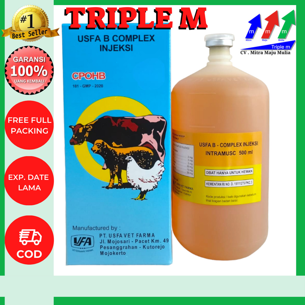 B COMPLEX injeksi 500 ml USFA - Vitamin B Complex Hewan Sapi Kambing Babi Ayam 3M