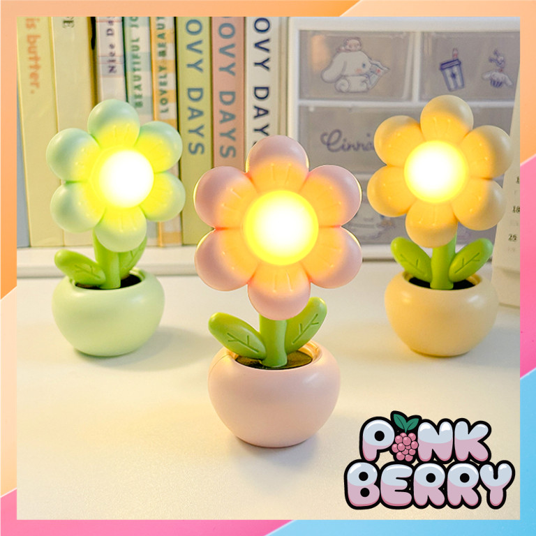 PINK BERRY L6468 Lampu Meja Motif Bunga Lampu Tidur Mini Aesthetic Lampu Meja Lucu Aesthetic Aksesor