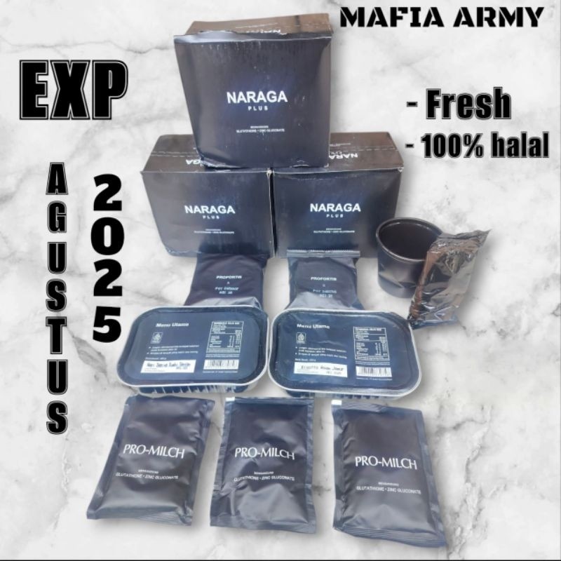

PROMO RANSUM SATU PAKET DUS / NARAGA PLUS TNI SATU PAKET / SATU DUS NARAGA PLUS TNI NASI KALENG MAKANAN TNI EXP AGUSTUS 2025