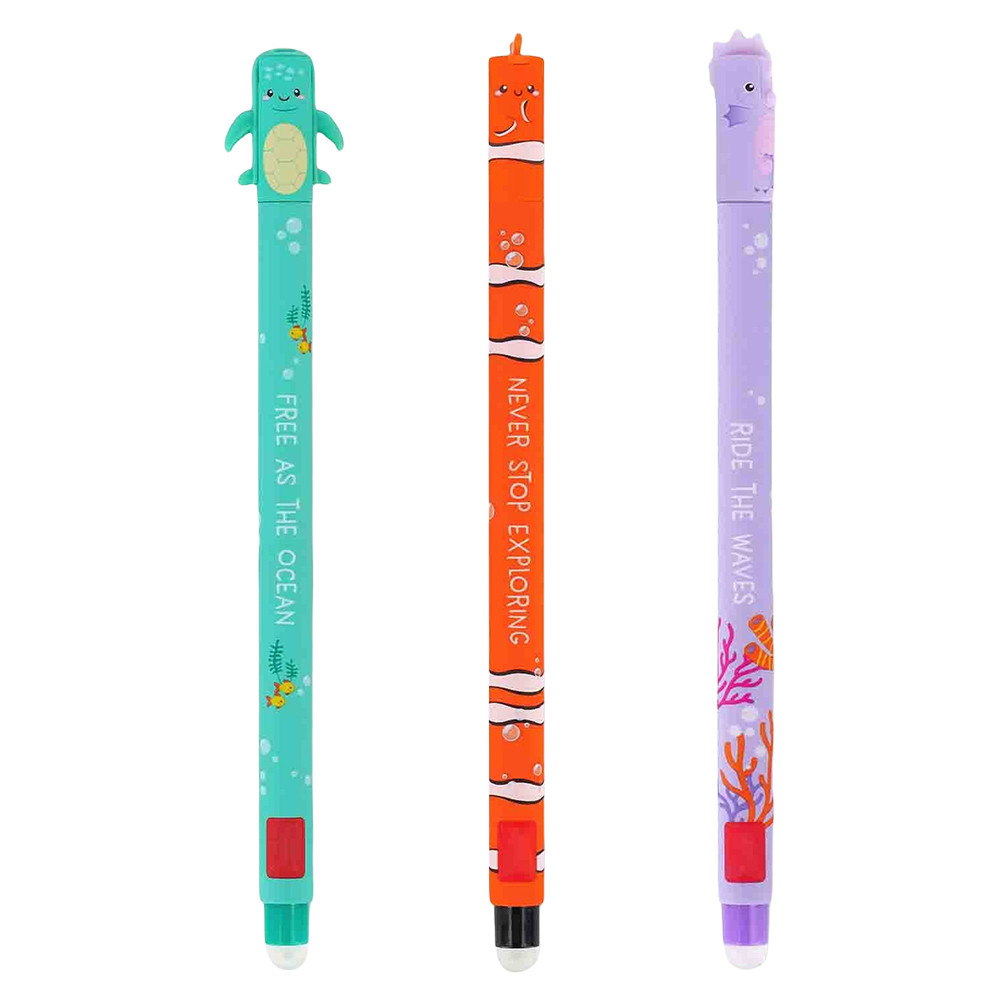 

3pcs Erasable Pens 0.7mm Seahorse Clown Fish Sea Turtle Erasable Pens Cartoon Kids Gel Pens Office School Supplies Gifts