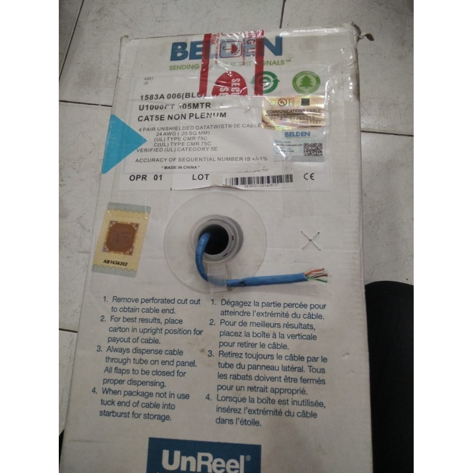 KABEL LAN UTP cat5 / cat 5 / cat.5e / cat5e BELDEN ORIGINAL 1583A - Biru - Biru