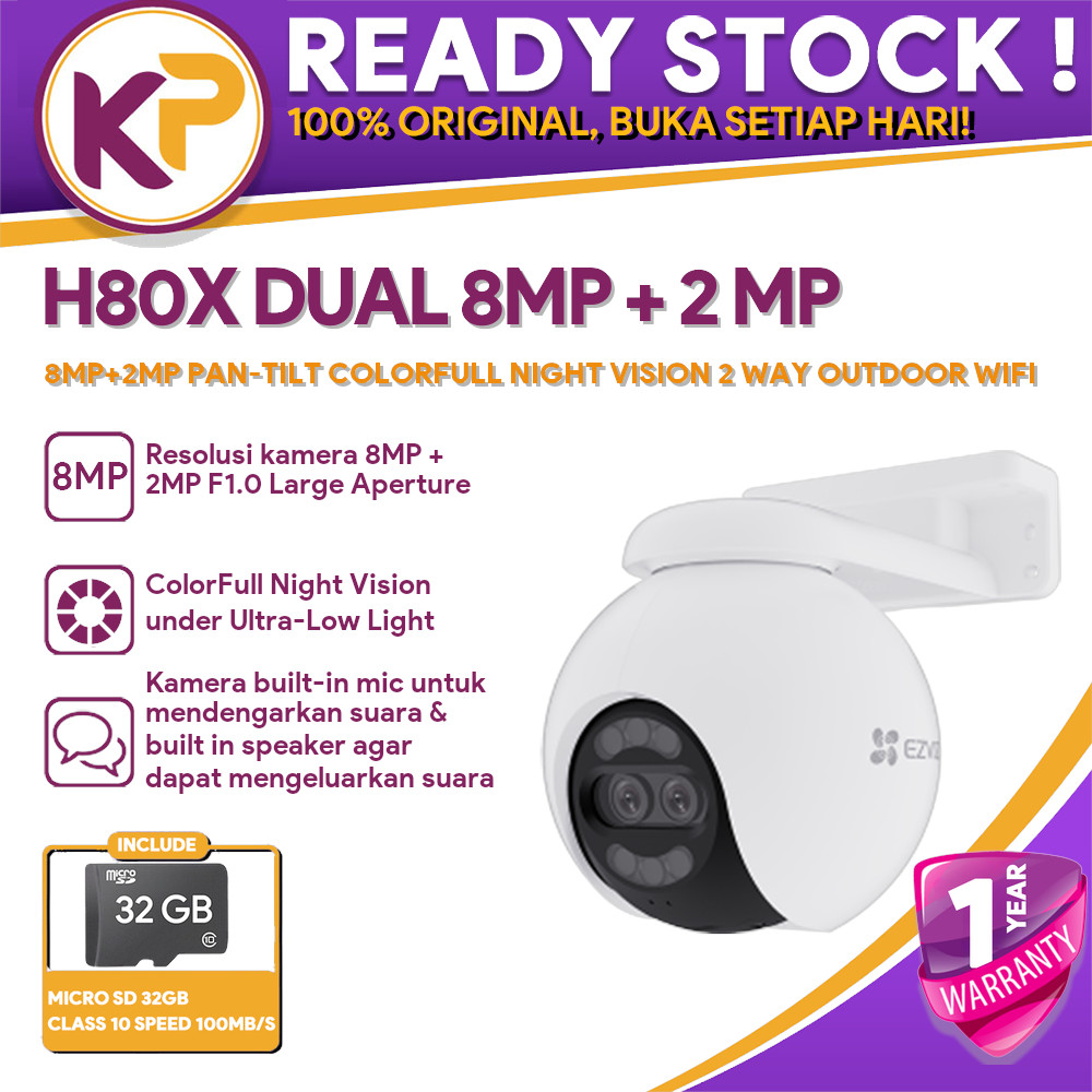 EZVIZ H80X-DUAL-10MP 8MP+2MP PAN-TILT COLORFULL NIGHT VISION 2 WAY OUTDOOR WIFI FREE MICRO SD 32GB