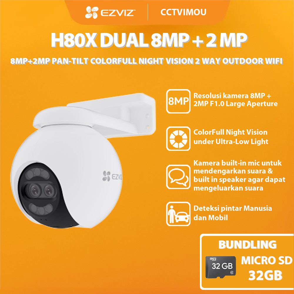 EZVIZ H80X-DUAL-10MP 8MP+2MP PAN-TILT COLORFULL NIGHT VISION 2 WAY OUTDOOR WIFI FREE MICRO SD 32GB