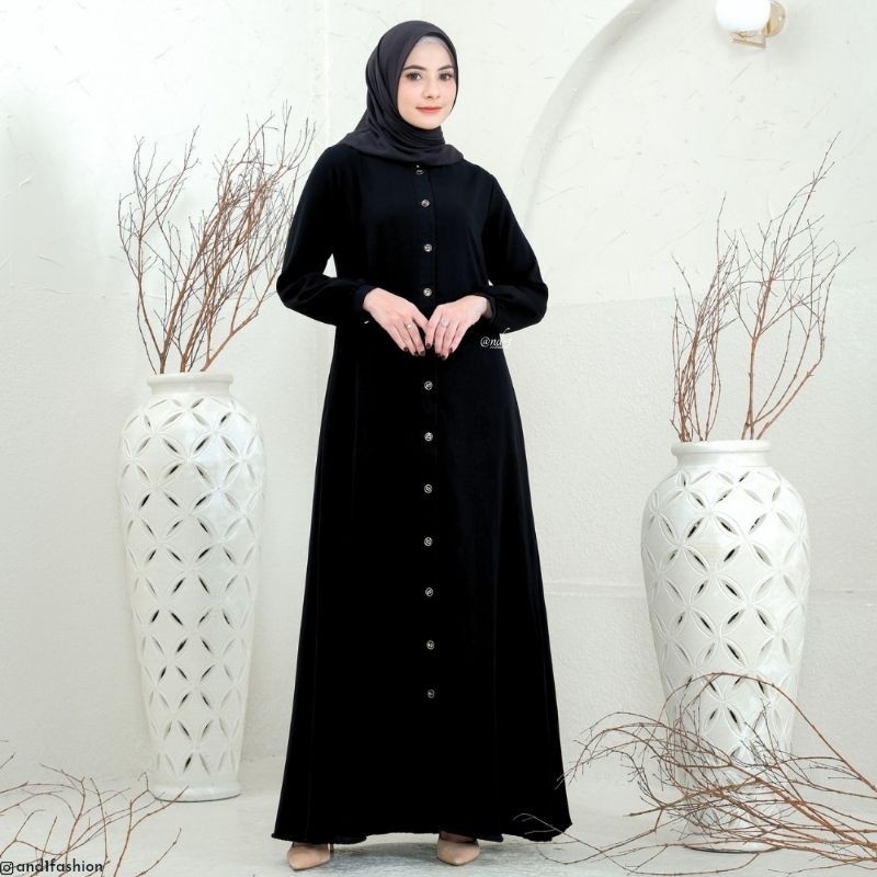 Habshy Abaya Polos Turkey Black Abaya Hitam Jetblack Kancing