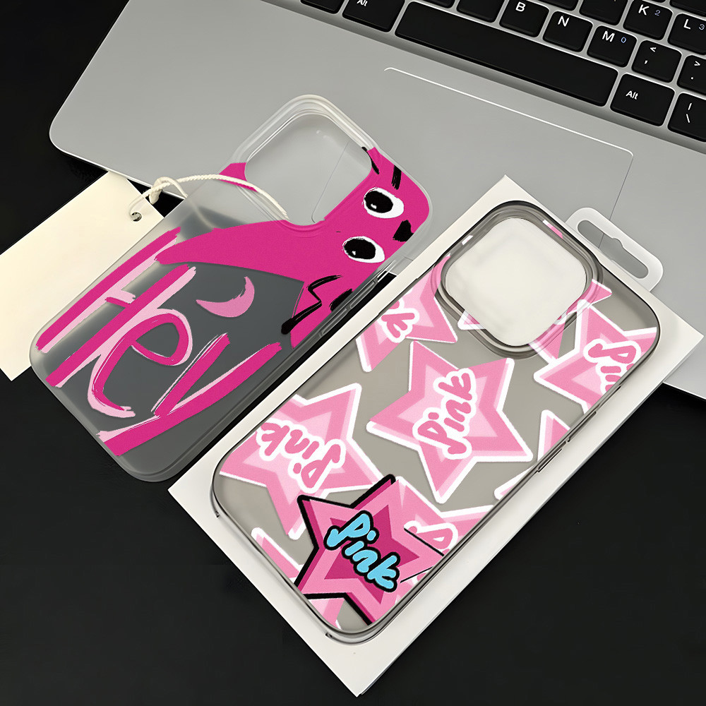 Cartoon Cute Casing HP Transparan Buram Untuk IPhone 11 Pro 13 Pro Max 15 Plus 12 14 15 Pro Max Soft