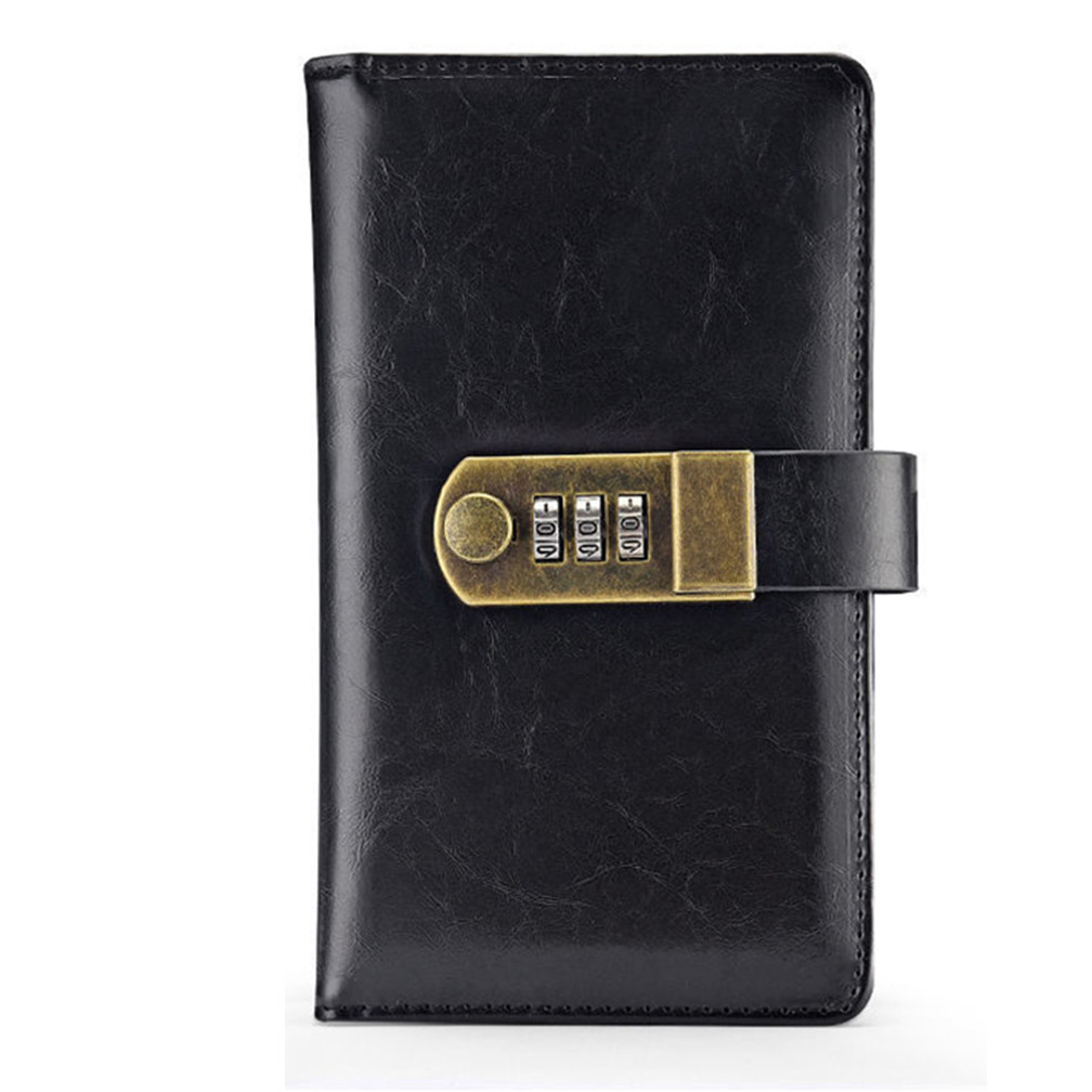 

PU Leather Travel Notebook With Digits Password Lock A6 Agenda Diary Journal Notepad Business Stationery Black Red Brown Blue