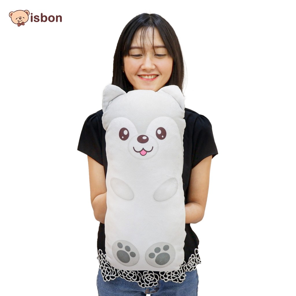Boneka Bantal Anak Perempuan 2tahun Bantal Guling Kecil Mini Bolster Karakter Husky Lucu Warna Abu-a
